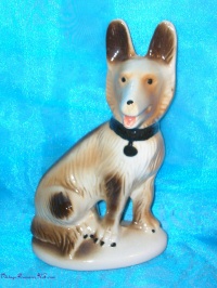 Image for Brazil Lusterware Dog (German Shepherd-like) Metallic Ceramic Pottery Figurine/Statue Vintage ca 1960s-1980s <b><span style='color:red'> *****PRIORITY MAIL SHIPPING INCLUDED – DOMESTIC ORDERS ONLY!***** </span></b><span style='color:purple'>